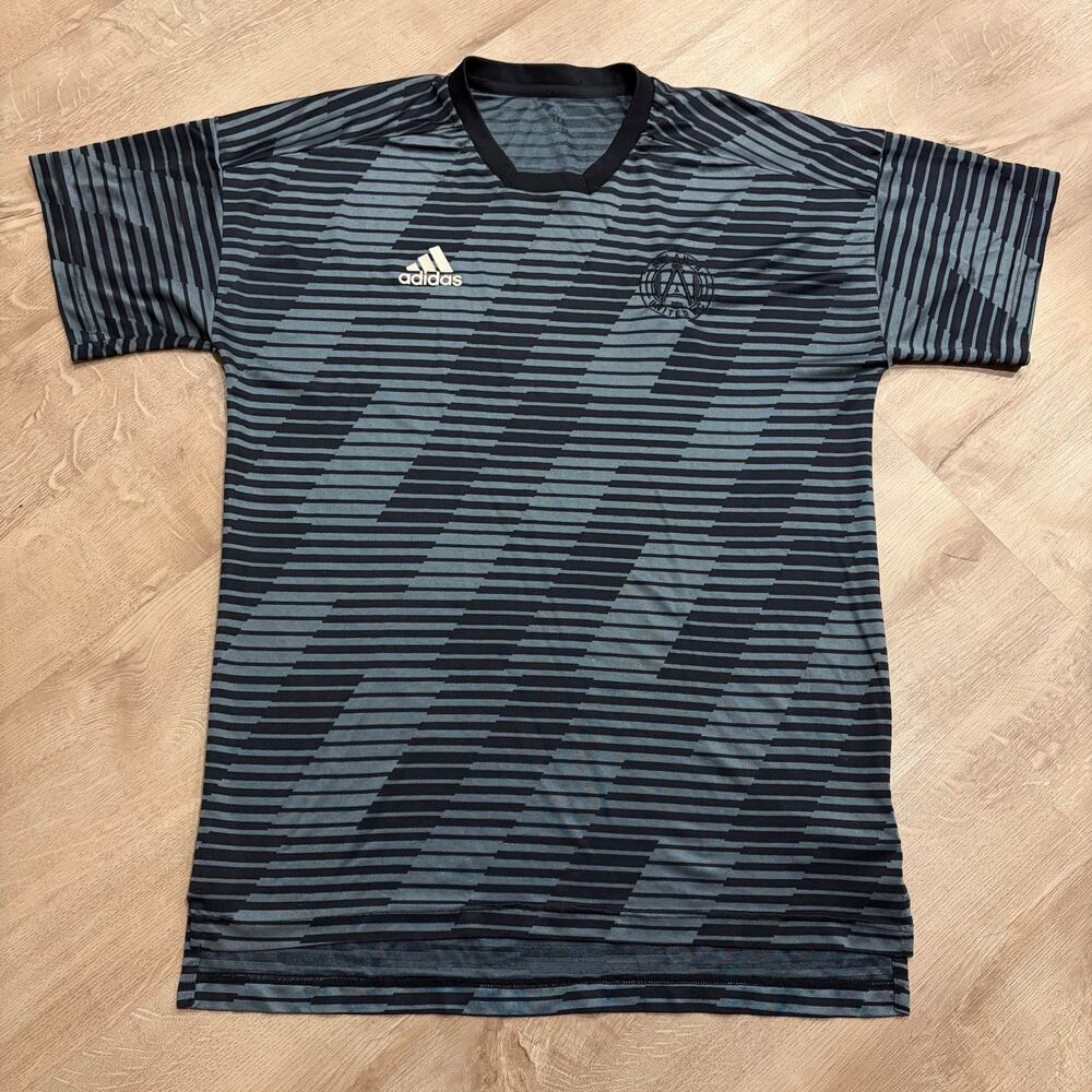 Adidas Atlanta United FC Gray Black Striped Jersey Climalite Men's Medium M 2017